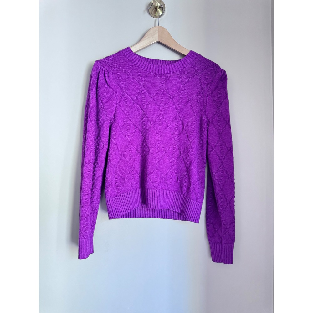 Hyacinth House Purple Diamond Cable Knit Bobble Puff Sleeve Sweater Small